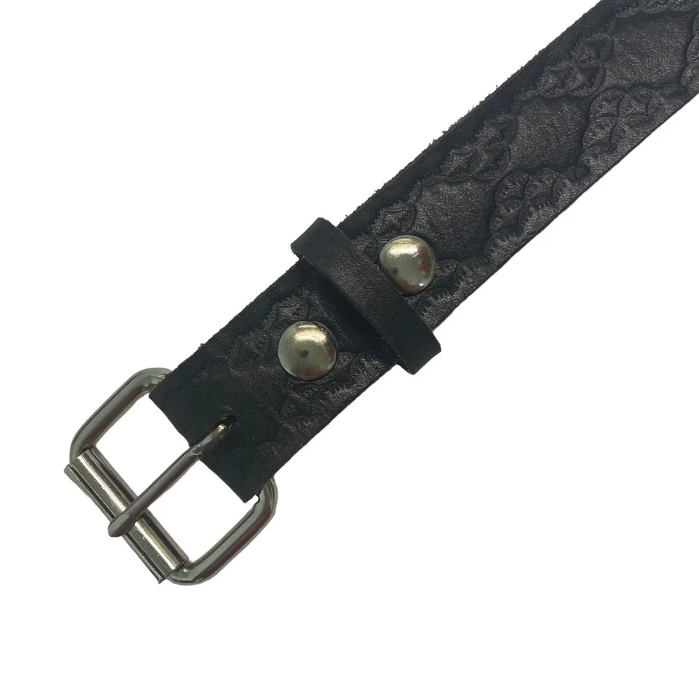 RJ Leather Mens Sz 38 Genuine Leather Belt Black Snaps-Allow New Buckle Embossed